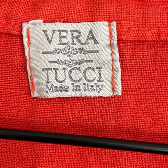 Vera Tucci Made in Italy 100% Linen Short Sleeve V-Neck Popover Dress Orange - Picture 4 of 7